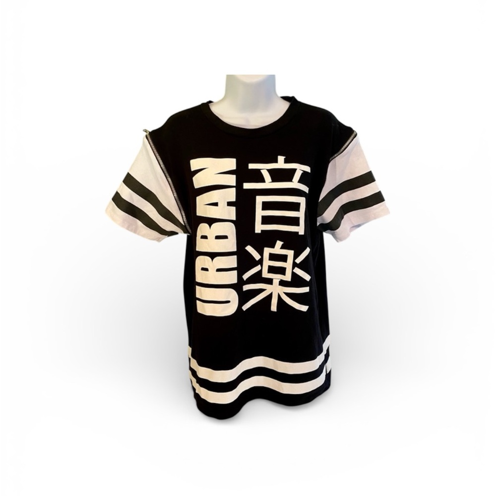 Urban Empire Zippered Removable Sleeve Graphic Japanese Black T Shirt Size L